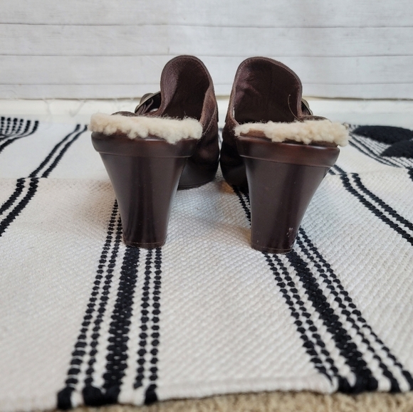 UGG Isabella Brown Suede Leather Shearling Buckle Clog Block Heels, sz 7 - Picture 6 of 10